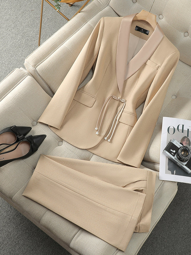 Cross-Border Professional Suit Set for Women, New Style, Elegant, New Chinese Style Small Suit Jacket, Workwear, Formal Attire, Front Desk Work Uniform