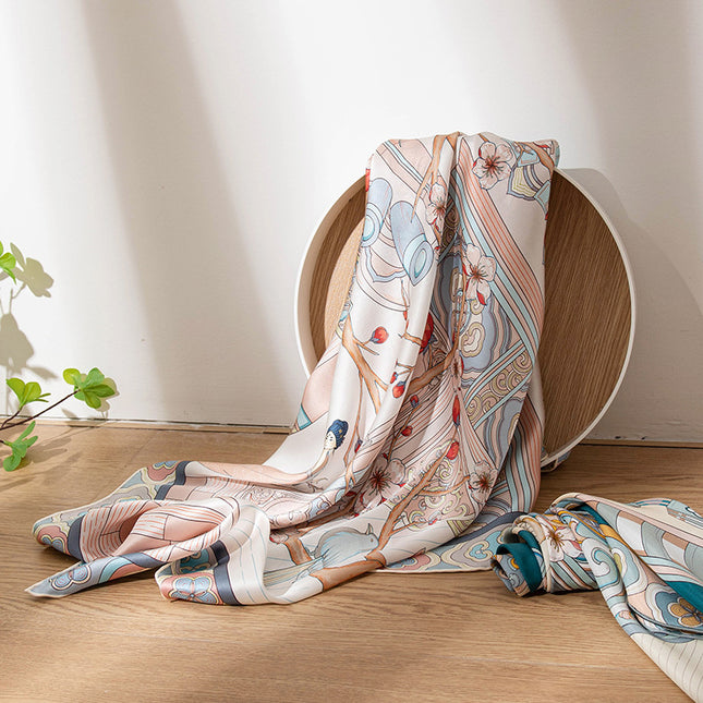 Silk Scarf 2026 All-Season Chinese Style Gift for Elders Printed Thin Scarf High-End Women's Gauze Scarf