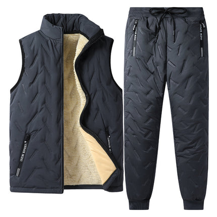 On behalf of the hair fleece-lined warm three-piece set suit winter lamb velvet cotton-padded coat cold-proof vest casual trousers men