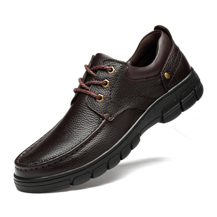 2025 First-Layer Cowhide Men's Business Leather Shoes, Thick-Soled, Cross-Border, Large Size, Fashionable, Versatile, Fleece-Lined Cotton Shoes, Dad's Leather Shoes