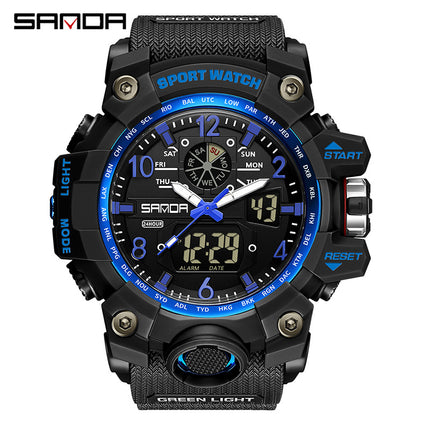 Sanda Hot-Selling Watch Korean Version Student Party Multi-Functional Waterproof Alarm Clock Electronic Watch Cool Dual Display Luminous Sports Watch