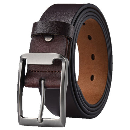 Genuine Leather Men's Belt Pin Buckle Cowhide Casual Leather Belt Vintage Trouser Belt Cross-Border Ready Stock Wholesale Pants Waistband