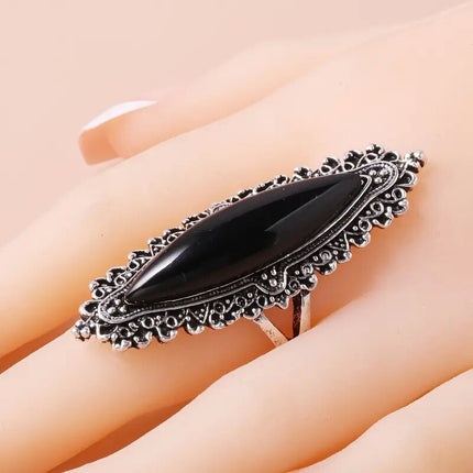 2025 European and American Retro Light Luxury Imitation Turquoise Ring Vintage Bold Ring Jewelry Accessory Fashion Versatile