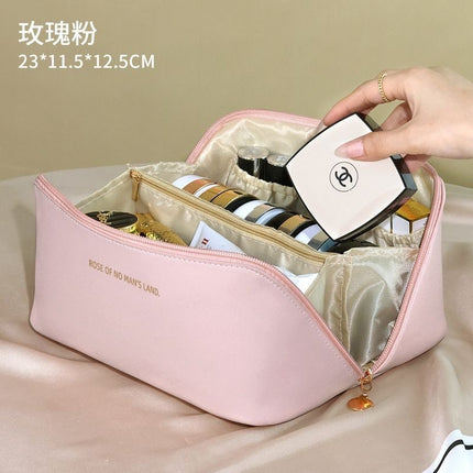 New Large Cosmetic Bag, Large Capacity, Portable, Multi-Functional Travel Double-Pull Pillow Bag, High-Looking Waterproof Storage Bag