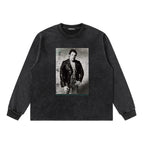Washed black regular loose version long sleeves / S