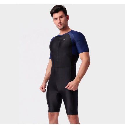 One-Piece Swimsuit Men's Short-Sleeved Boxer Shorts Wetsuit Adult Quick-Drying Cold-Proof Elastic Swimsuit Surfing Suit