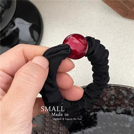Cross-border export high-grade New Year red this year round pearl hair ring high ponytail rubber band ball hair rope hair accessories