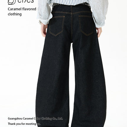 Neutral Style Jtw High Street Unisex American Fashion Retro Loose Wide-Leg Jeans with Drape Effect and Curved Hem