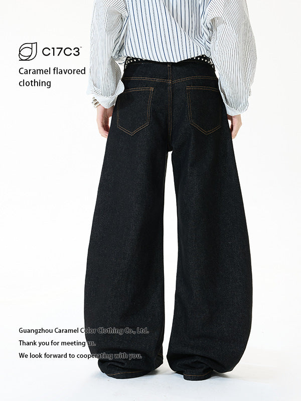 Neutral Style Jtw High Street Unisex American Fashion Retro Loose Wide-Leg Jeans with Drape Effect and Curved Hem