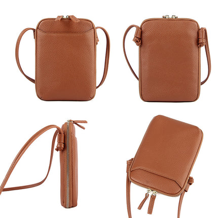 2023 new niche design simple genuine leather women's bag shoulder crossbody small bag mobile phone bag mini foreign trade bag for women