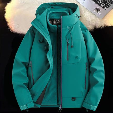 Soft Shell Jacket for Men and Women, New Three-In-One Detachable Single-Impact Hooded Jacket, Outdoor Windproof and Waterproof Mountaineering Jacket