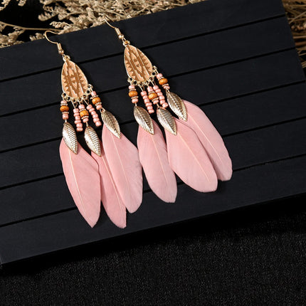 Cross-Border Feather Tassel Earrings, High-End Bohemian Style Earrings, Hot-Selling Earrings for Women in Scenic Spots