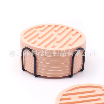 Silicone Coaster 10cm Round Heat Insulation Mat Marble Coffee Coaster Mat Anti-Perm Mat Set Storage Striped Drain