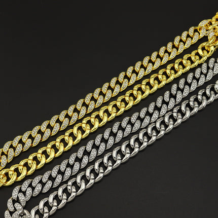 European and American hip hop style full diamond encryption Cuban chain clavicle chain necklace hipster cool flash personality butterfly buckle necklace accessories