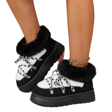 Cross-Border 2025 Autumn and Winter New Small Fragrant Snow Boots for Women, Lamb Wool Chain Metal Small Rivets Flip-Up Short Boots