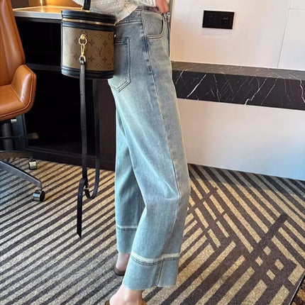 Light Color Straight Jeans Women's Spring and Summer Thin New Pear-Shaped Figure Niche High Waist Slimming Wide Leg Pants