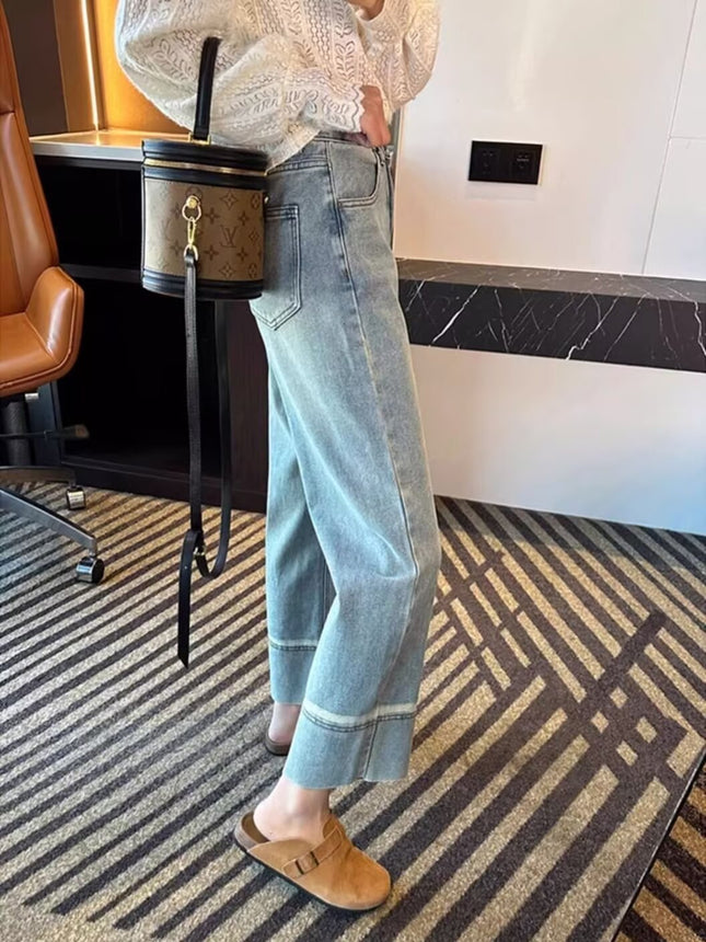 Light Color Straight Jeans Women's Spring and Summer Thin New Pear-Shaped Figure Niche High Waist Slimming Wide Leg Pants