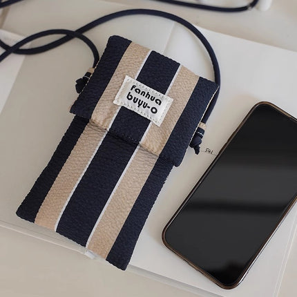 2025 New Cute Textured Striped Vertical Crossbody Bag Lightweight Women's Mobile Phone Bag Original Korean Style Small Mobile Phone Bag