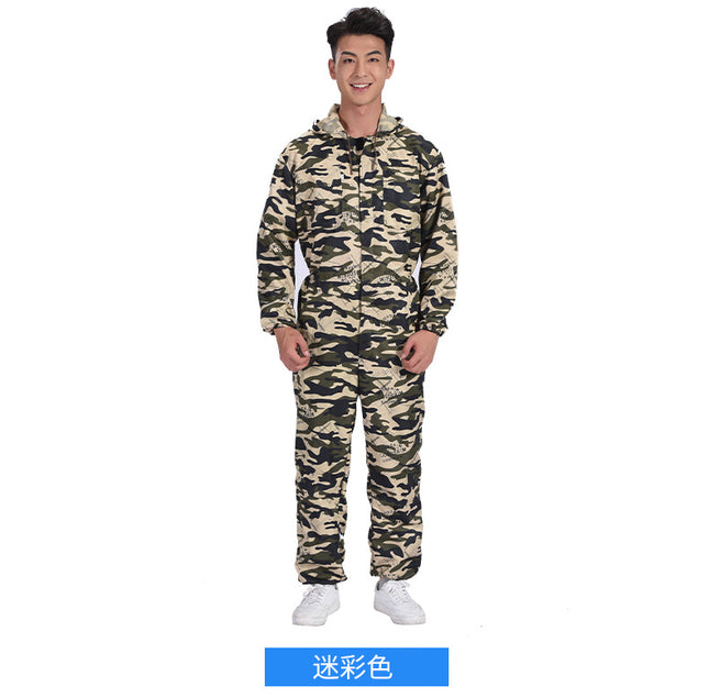 Camouflage One-piece Work Clothes Carrying Clothing Men's Dust-proof One-piece Full-body Protective Clothing Breathable Spray-painted Labor Protection One-piece Clothing