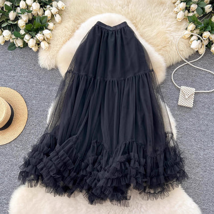 Skirt Ball Gown Puffy Skirt 2026 New Elastic Waist Mesh Ruffle Extra Large Hem Layered Cake Skirt for Women