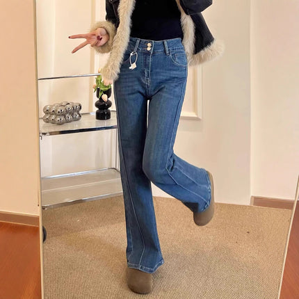 Trendy Long-Leg Flared Jeans for Women 2025 Autumn New Slim Fit High-Waisted Stretch Floor-Length Versatile Jeans