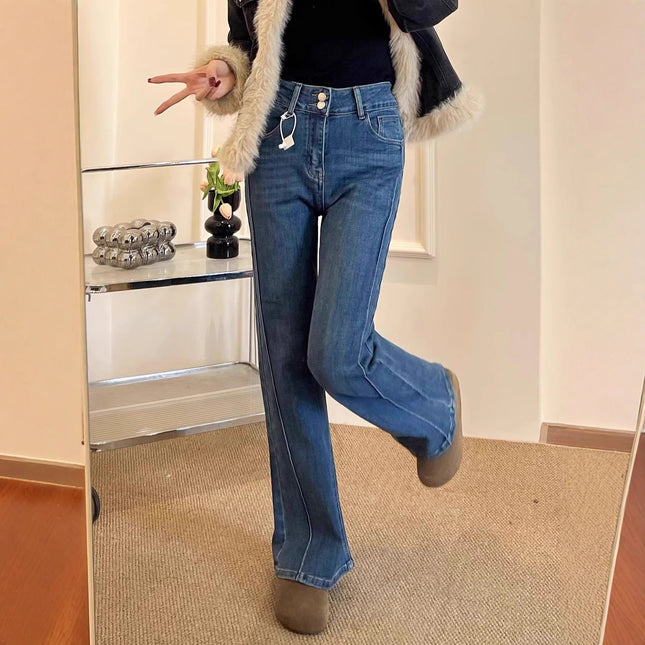 Trendy Long-Leg Flared Jeans for Women 2025 Autumn New Slim Fit High-Waisted Stretch Floor-Length Versatile Jeans