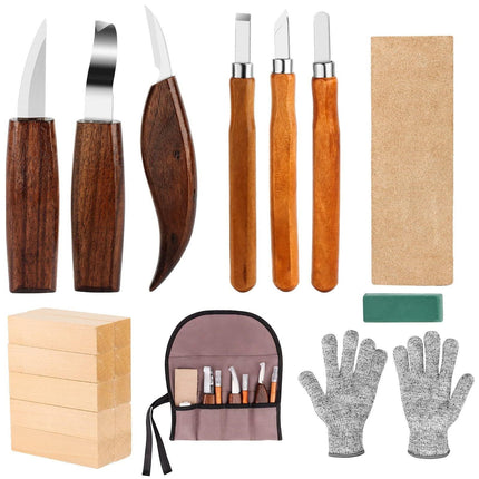 Square Handle Carving Knife, Wood Carving Knife, Cloth Bag Set, 6-Piece Set, Wood Carving Knife, Scoop Knife, Woodworking Carving Knife, Handmade Wood Carving Knife