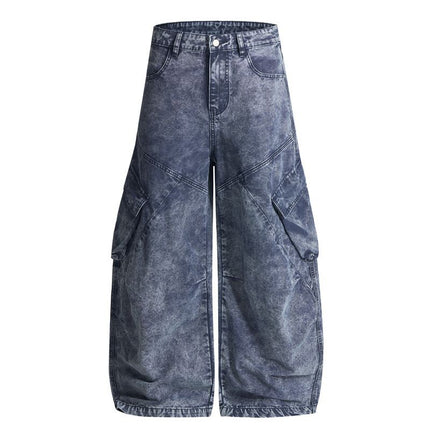 Jiamu Multi-Pocket Pleated American Baggy Silhouette Scimitar Casual Pants for Men and Women Loose Wide-Leg Unisex Cargo Pants