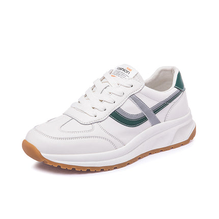 White Sneakers for Women with Platform Soles, 2026 Spring and Autumn New Versatile Trendy Waffle-Style Genuine Leather Sports Sneakers