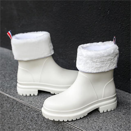 2024 New Style College Rain Boots for Women, Fashionable Outerwear, Fleece-Lined Rain Boots, Waterproof Shoes, Stylish Adult Non-Slip Rubber Shoes
