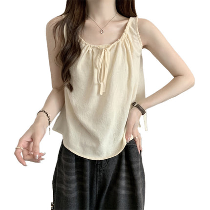 Korean Style Outer Wear Sleeveless Loose Drawstring Lace Jacquard Versatile Baby Vest Top