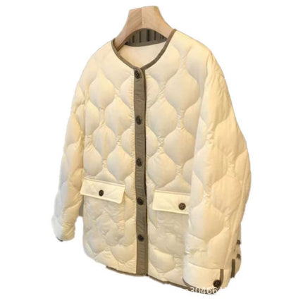 Light Down Cotton-padded Jacket Women's Short 2024 Winter Clothes New Style Socialite Round Neck Chanel Style Cotton Warm Top
