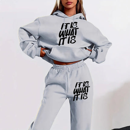 2024 Amazon Letter Print Casual Women's Sweatshirt Set Autumn Long Sleeve Hooded Sweatshirts Easiest for Match