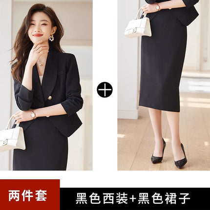 Black Suit suit Women's Spring and Summer New Professional Temperament Goddess Fan High-class Suit Jacket Two-piece Suit Dress