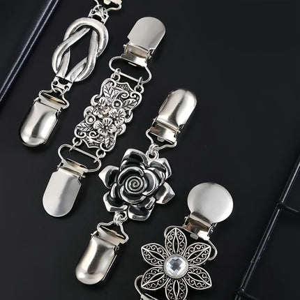 European and American Retro Alloy Sweater Clip Scarf Cardigan Button Shirt Collar Clip Anti-Exposure Beam Tight Clip Brooch Factory Direct Sale