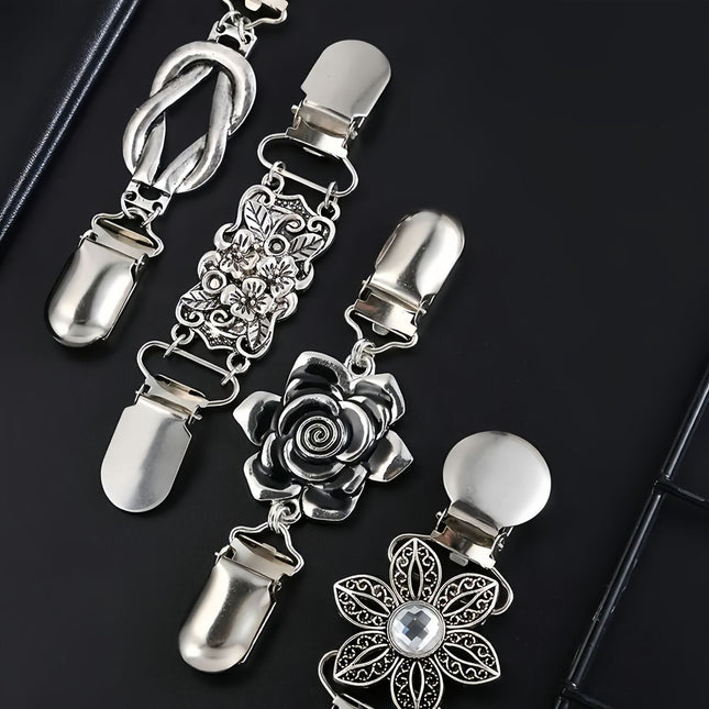 European and American Retro Alloy Sweater Clip Scarf Cardigan Button Shirt Collar Clip Anti-Exposure Beam Tight Clip Brooch Factory Direct Sale