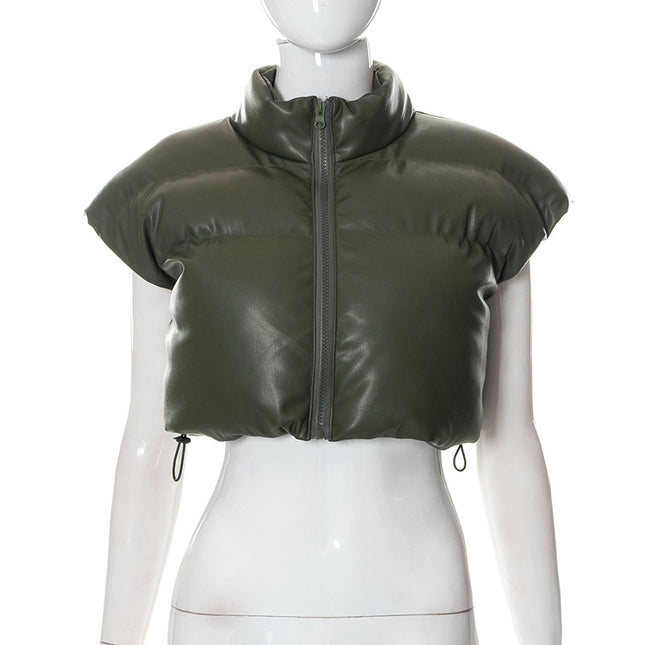 K22Tp375 New Autumn and Winter Half Turtleneck Sleeveless Zipper Cardigan Waist Street Style Cotton Vest European and American Clothing