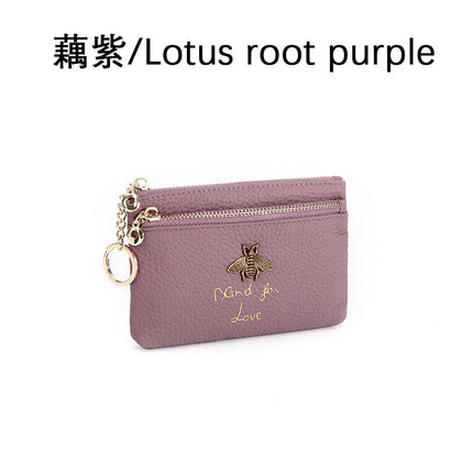 First Layer Cowhide European and American Little Bee Women's Zipper Genuine Leather Coin Purse Genuine Leather Key Ring Bag Mini Coin Bag