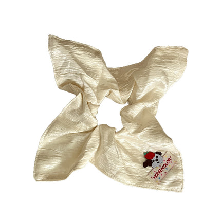 Cute Beige Puppy Satin Square Scarf Hair Tie for Women, High-End Hair Tie, Square Hair Accessory, Large Korean Style