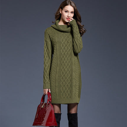 2023 autumn and winter new Amazon best selling European and American plus size women's knitwear dress long turtleneck women