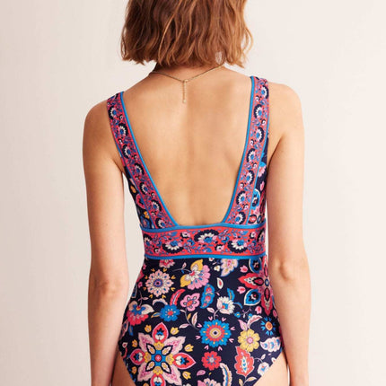 2025 new European and American sexy backless deep printed one-piece swimsuit Amazon foreign trade explosions