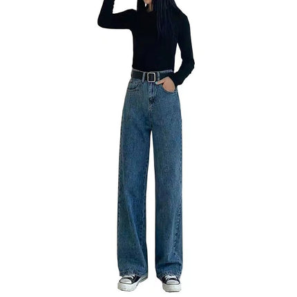 Autumn and Winter 2023 New loose straight jeans women's draping elegant bf style wide leg mop long pants fashion