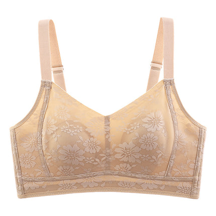 Large Chest Small Underwear Women's Thin Seamless Full Cup Breast-closed Anti-sagging Small Ultra-thin Lace Bra