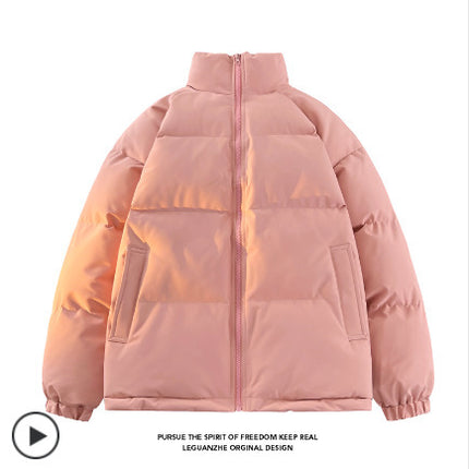 2025 Winter Men's Thickened Warm Stand Collar Cotton Jacket Couple Cross-Border Korean Fashion Puffer Jacket Cotton Coat