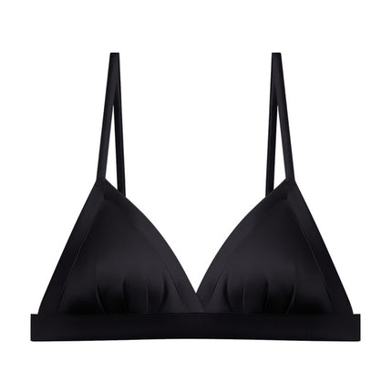 Guolan French Silk Satin Triangle Cup Bra Glosly Non-rimmed Thin Mulberry Silk Underwear
