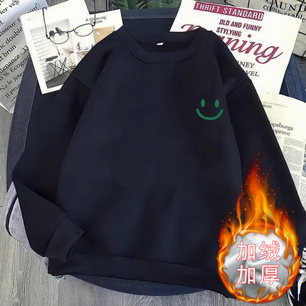 Smiley pullover sweater men's spring/autumn and winter 2023 new fashion brand loose fleece-lined warm boys' coat top clothes