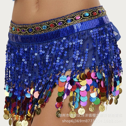 Cross-border explosions belly dance waist chain sequins tassel dance hip towel Indian dance gong pure color film practice waist towel