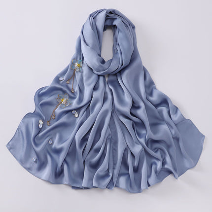 Cross-border New Chinoiserie Lotus Flower Satin Chiffon Long Scarf Handmade Flower Gauze Scarf Women's Bag Headscarf Drop Shipping