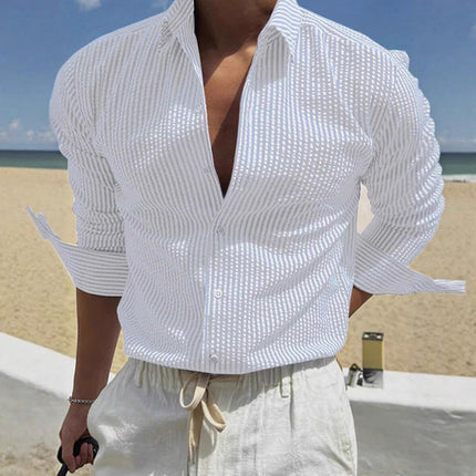 2025 Men's Casual Striped Shirt Long Sleeve Korean Style Shirt Light Business Casual Wear