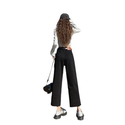 Attention Time Retro High Waist Straight Jeans Women's Autumn and Winter New Slim-fit Cropped Pipe Pants for Small Men